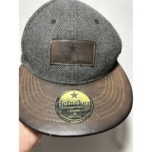 HEINEKEN Leather Brimmed Herringbone Baseball Hat Cap Adjustable Strap Back OS